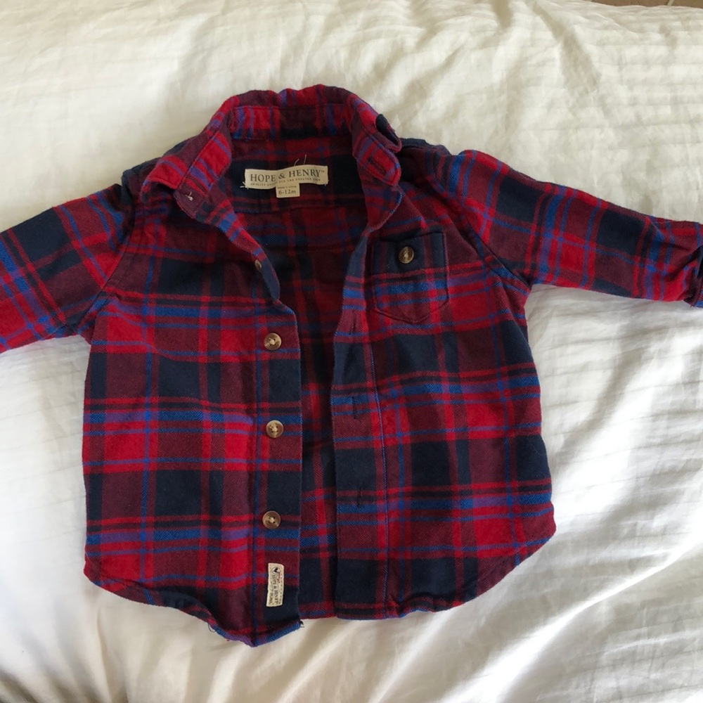 6-12 mo flannel shirt plaid red blue navy LIKE NEW